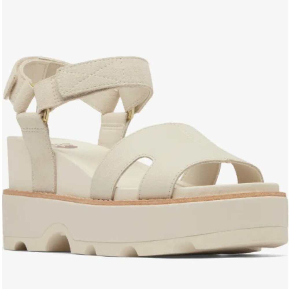 New SOREL Joanie IV Ankle Strap Platform Wedge Sandals Women's - Chalk